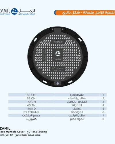 غطاء دائري مع فصالة حمولة 40 طن 60 سم