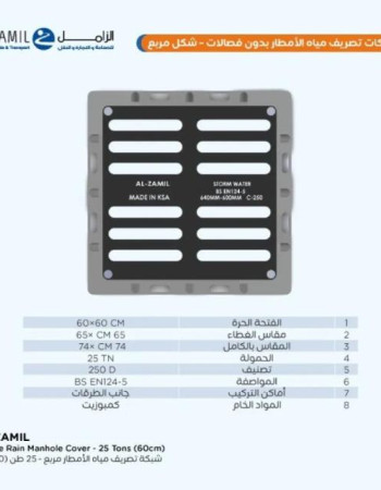 غطاء تصريف مياه الكمبوزيت حمولة 25 طن
