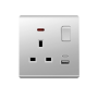  فيش جداري مزدوج 13 أمبير مع نيون + مخارج USB A & C – فضي